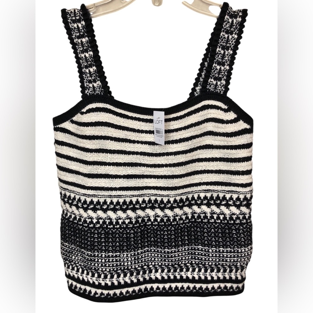LOFT NEW Tank Sweater Small Chunky Knit Neutral Cropped Capsule Stripe Beach
